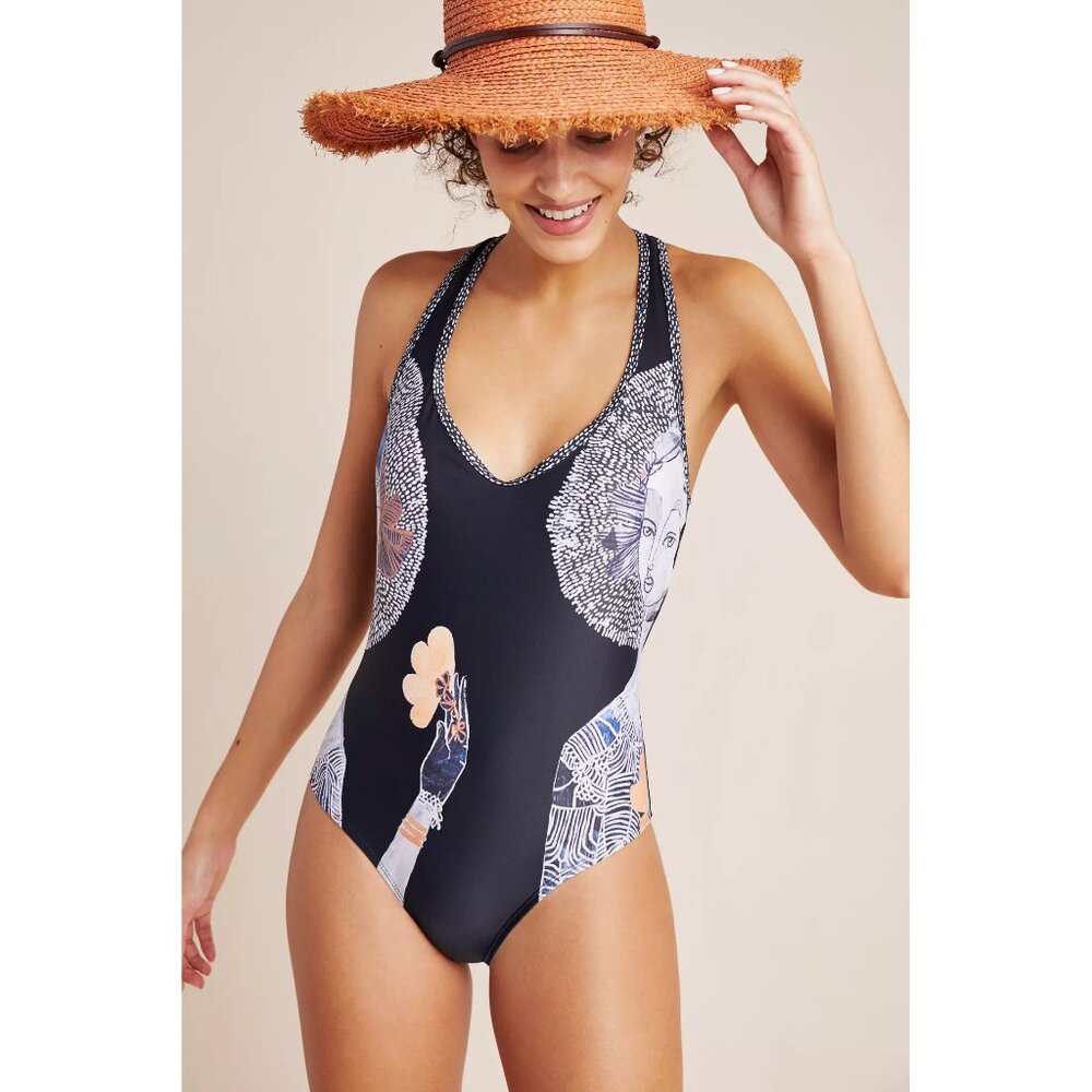 NWT Jai Vasicek Anthropologie Rosa print one piece swimsuit